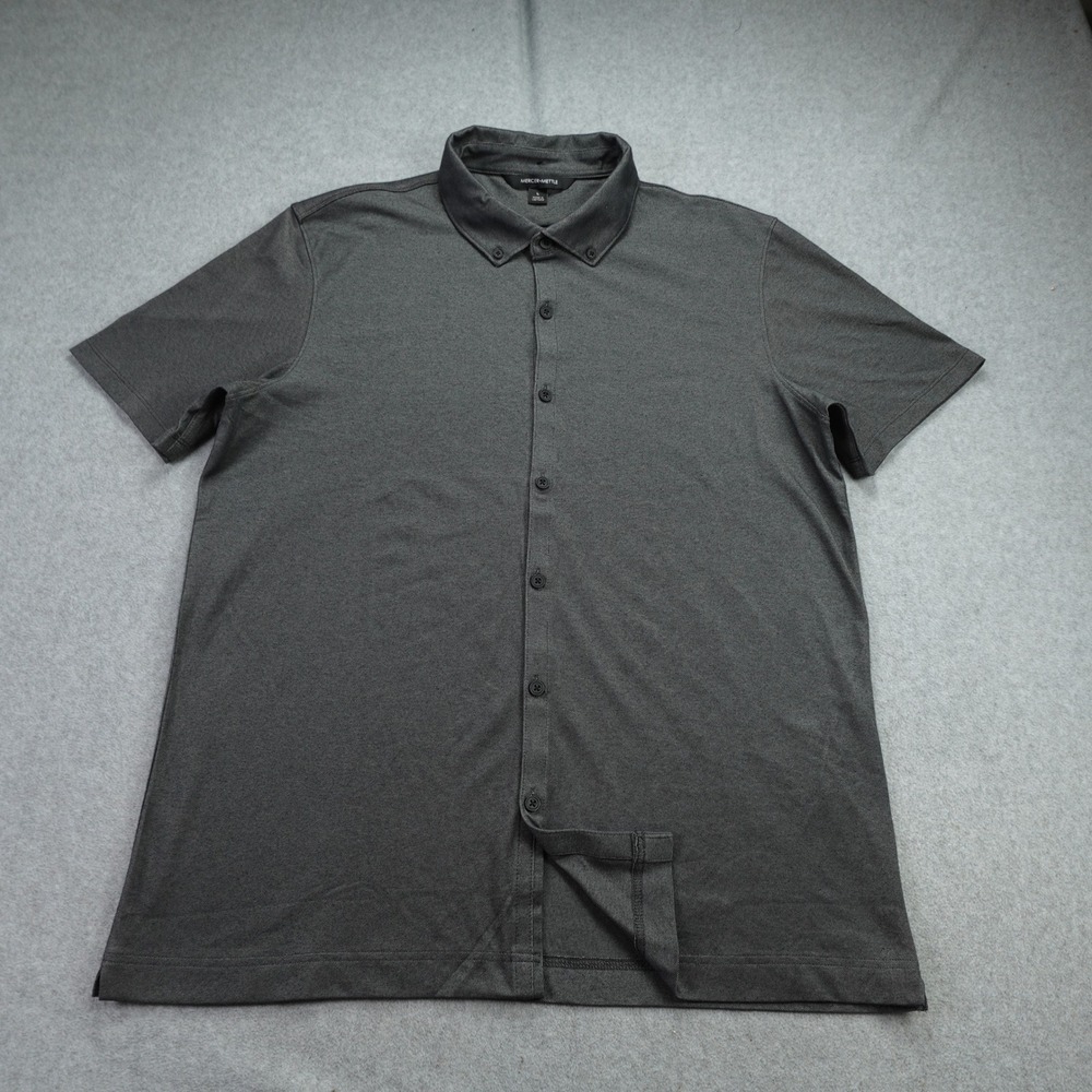 Mercer Mettle Shirt Mens Large Gray Button Down Casual Stretch Short Sleeve‎